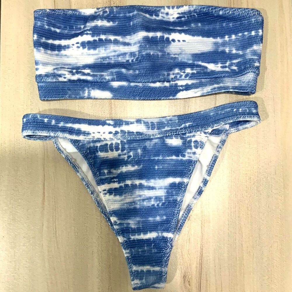 Blue Tie Dye L.A.Hearts Bandeau Bikini by Pac Sun Size M